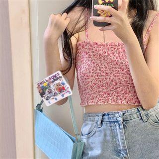 Sleeveless Floral Ruched Cropped Top