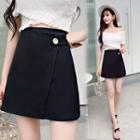 Buttoned Wrap Mini A-line Skirt