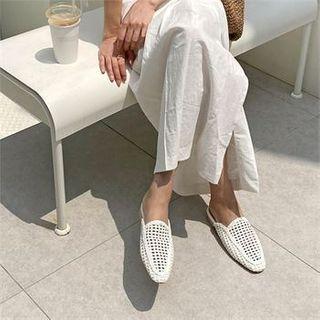 Woven Pleather Backless Loafers