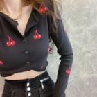 Cherry Embroidered Cardigan Red Cherry - Black - One Size