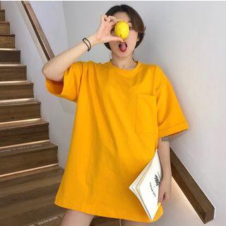 Plain Pocketed Elbow Sleeve T-shirt