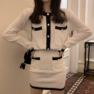 Color Block Cardigan / Pencil Skirt / Wide-leg Pants
