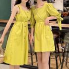 Short-sleeve Mini A-line Dress / Spaghetti Strap Midi A-line Dress