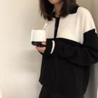 Collared Color Block Sweater As Shown In Figure - One Size