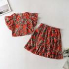 Set: Sleeveless Ruffled Floral Print Top + Mini A-line Skirt