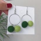 Non-matching Felt Ball Hoop Earring As Shown In Figure - One Size