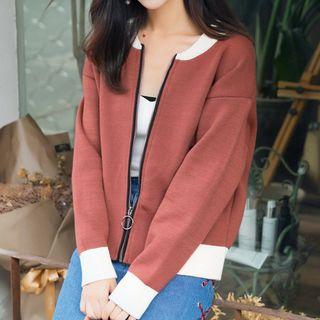 Embroidered Back Zip Knit Jacket