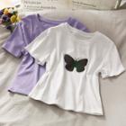 Reflective Butterfly-print Crop T-shirt