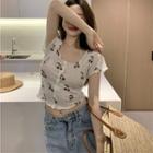 Short-sleeve Cherry Jacqaurd Knit Top Cherry - White - One Size