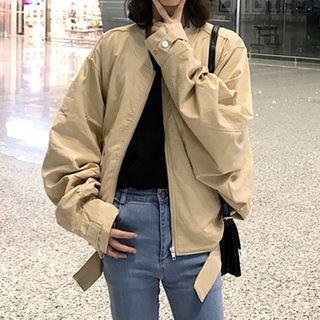 Elastic Waist Batwing Sleeve Zipper Jacket
