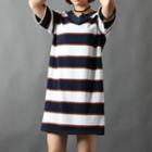 Short-sleeve V-neck Striped Dress