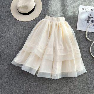 Elastic Waist Mesh Tiered Mini Skirt