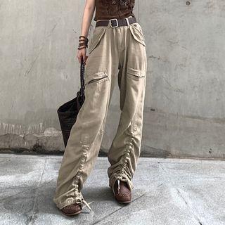Plain High Waist Cargo Straight Leg Pants