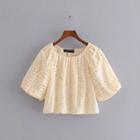 Puff-sleeve Eyelet Lace Blouse / Mini A-line Skirt