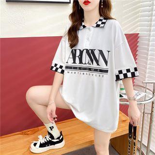 Checkerboard Panel Lettering Polo Shirt