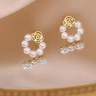 Flower Sterling Silver Faux Pearl Hoop Earring