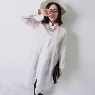 Long-sleeve Lace Panel Shirt Dress
