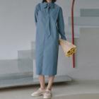 Double-collar Long-sleeve Dress With Tie