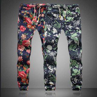 Floral Patterned Linen Sweatpants