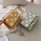 Faux Pearl Accent Faux Leather Flap Crossbody Bag