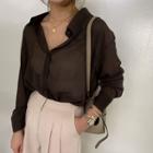 See-through Textured Shirt Dark Brown - One Size