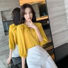 Double Collar 3/4 Sleeve Chiffon Blouse