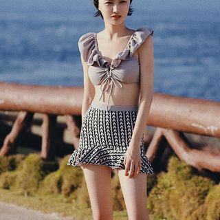 Set: Ruffled Swim Top + Bottom + Skirt