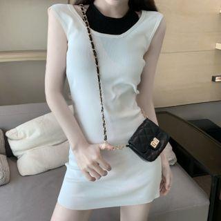 Mock Two-piece Color-block Dress White - One Size