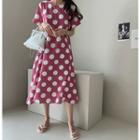 Short-sleeve Polka-dot Dress Pink - One Size