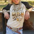 Bronzing Letter Raglan 3/4-sleeve T-shirt