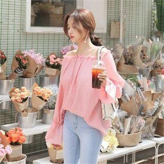 Off-shoulder Frill-edge Crinkled Top