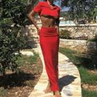 Set: Single-breasted Cropped Blazer + Maxi Shift Skirt