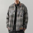 Plaid Lettering Baseball Jacket