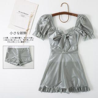 Puff-sleeve Ruffled Swim Dress