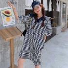 Short-sleeve Sailor Collar Striped T-shirt Dress