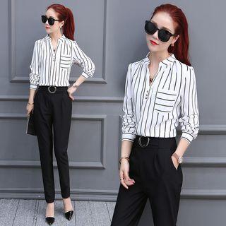 Set: Long-sleeve Striped Shirt + Pants
