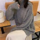 Turtle-neck Knit Sweater Gray - One Size