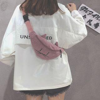 Cat Embroidered Corduroy Fanny Pack