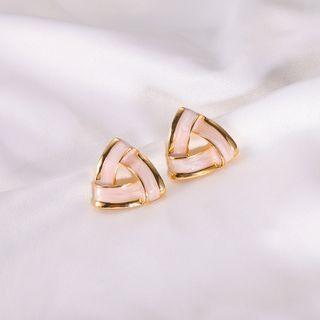 Triangle Glaze Earring 1 Pair - Pink & Gold - One Size
