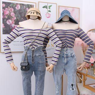 Boatneck Striped Crop T-shirt