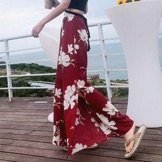 High-waist Floral Slit Wide-leg Pants