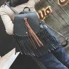 Faux-leather Flap Fringed Backpack