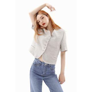 Short-sleeve Cropped Tweed Jacket Melange Gray - One Size