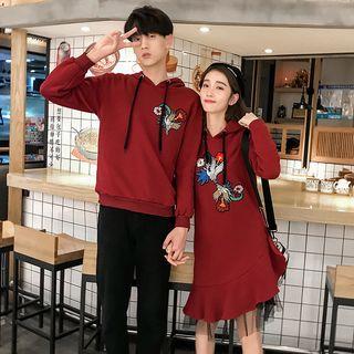 Couple Matching Crane Embroidered Hoodie / Hoodie Dress