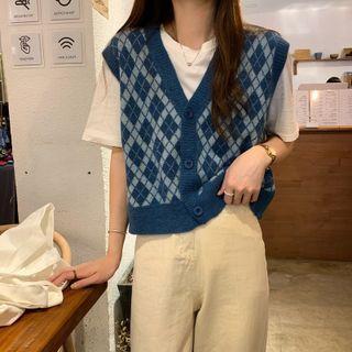 Argyle Button-up Cropped Sweater Vest