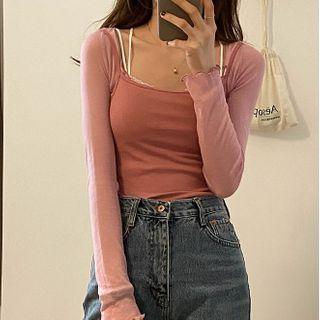 Plain Camisole / Long-sleeve Cropped Top