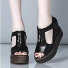 Peep Toe Cutout Platform Wedge Sandals