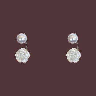 Faux Pearl Rose Alloy Swing Earring 1 Pair - White - One Size