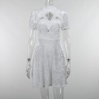 Short-sleeve Cut-out Velvet Mini A-line Dress