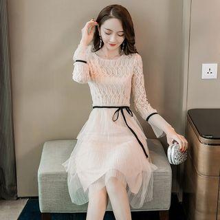 Bell-sleeve Midi Lace Layered Dress